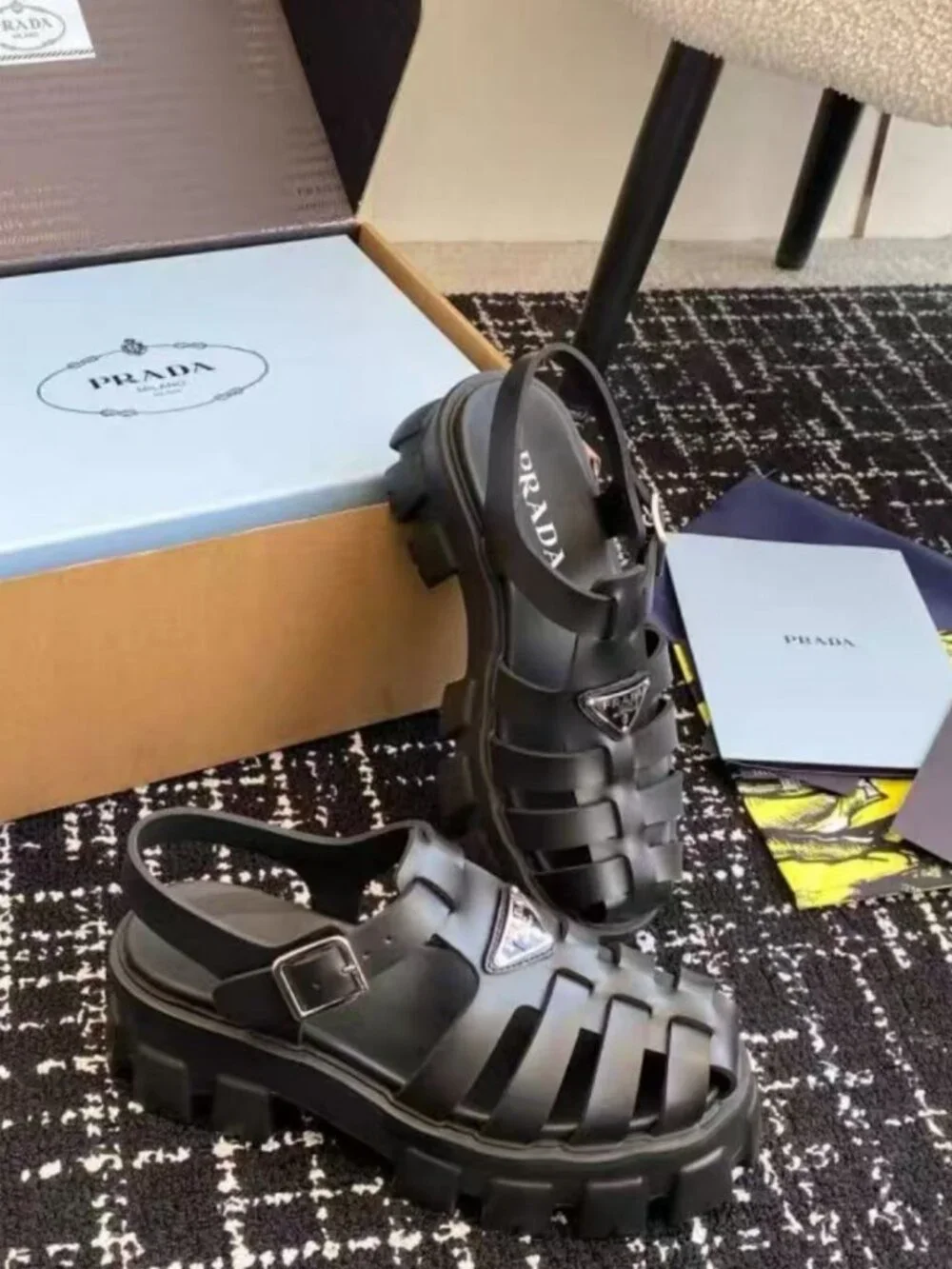 Prada Black Rubber Platform Fisherman Sandals